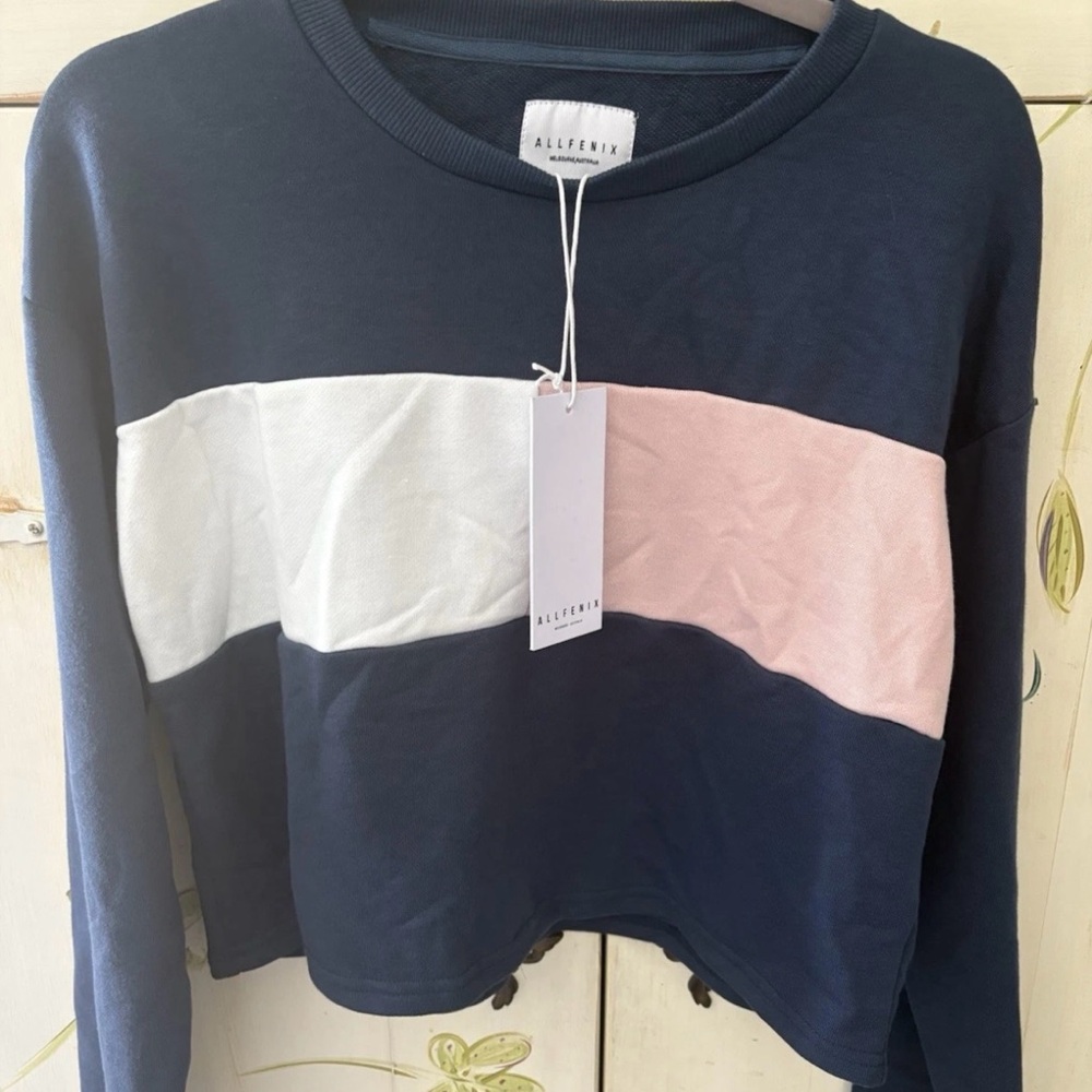 Navy and Pink Colorblock Sweatshirt